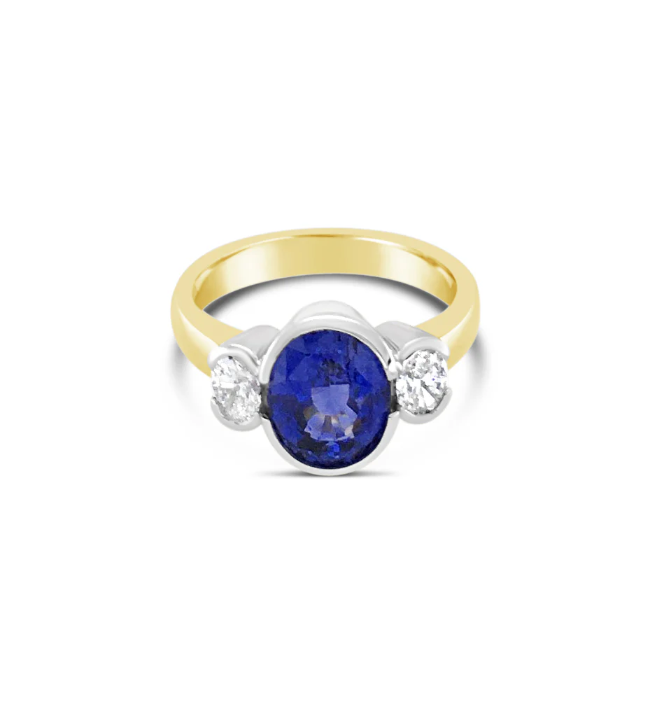 Ceylon Sapphire & Diamond 3 Stone Ring